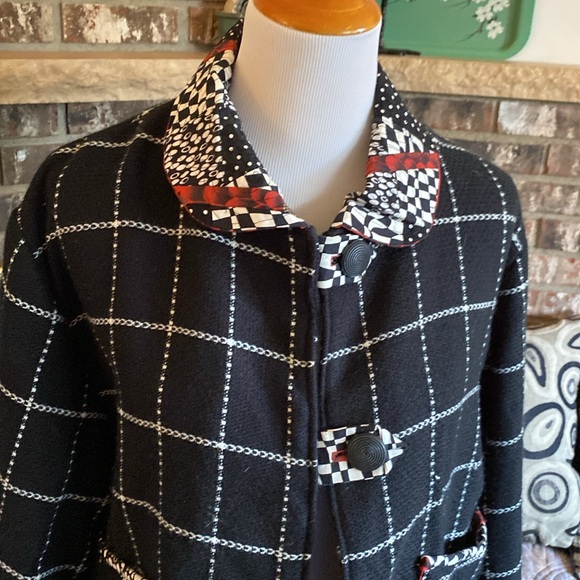 ARTISAN made jacket. Short swing style. Black checked wool blend w cotton accent - Picture 5 of 12